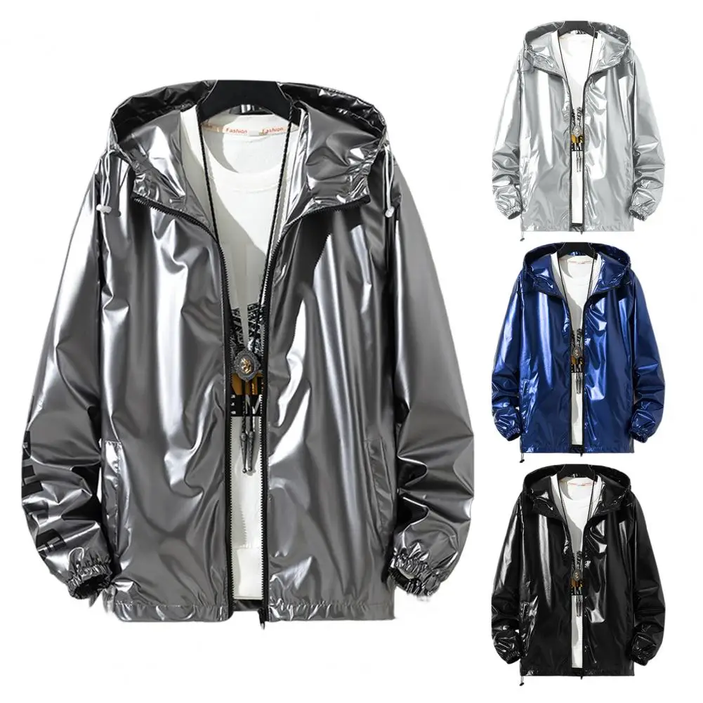 Drawstring Hem Jacket Teenager Shiny Glossy Coat with Adjustable Drawstrings Cuffed Sleeves Stylish Youth Fashion for Spring