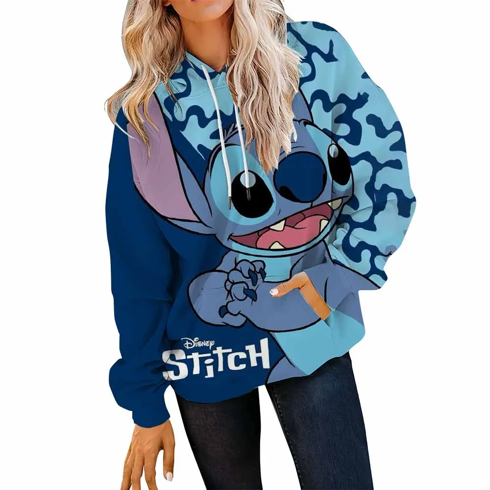 Sweat-shirt à capuche pour femme, Streetwear décontracté, imprimé Disney Stitch, manches longues, Harajuku, chemise à capuche, automne et hiver, Y2K