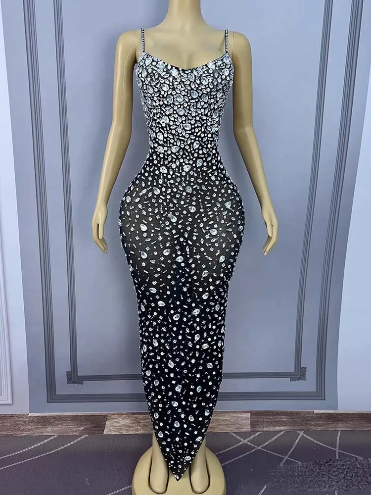 고품질 핫 스탬핑 섹시한 서스펜더 탄력 메쉬 비대칭 드레스 2025 신상 맞춤 여성 의류