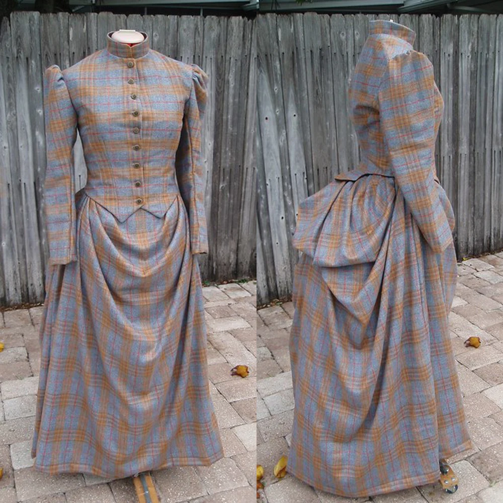 

1880s Plaid Ensemble Victorian Dress Women's Vintage Medieval Dress Ball Gown Tea Party Historical Costume