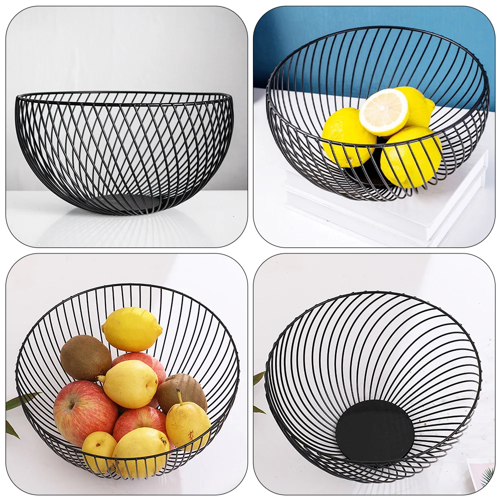 Fruit Basket Storage Food Tray Baskets Platter Black Wire Iron Mesh Egg Holder Container