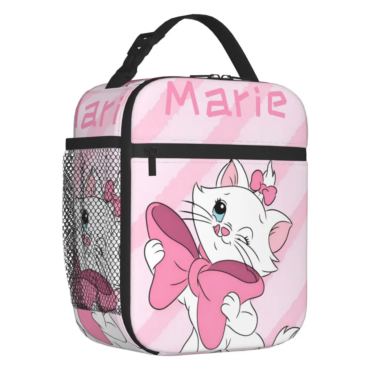 

Custom Marie Cat Cute Insulated Lunch Bag for Women Waterproof Kitten Film Bows Thermal Cooler Bento Box Office Picnic Travel