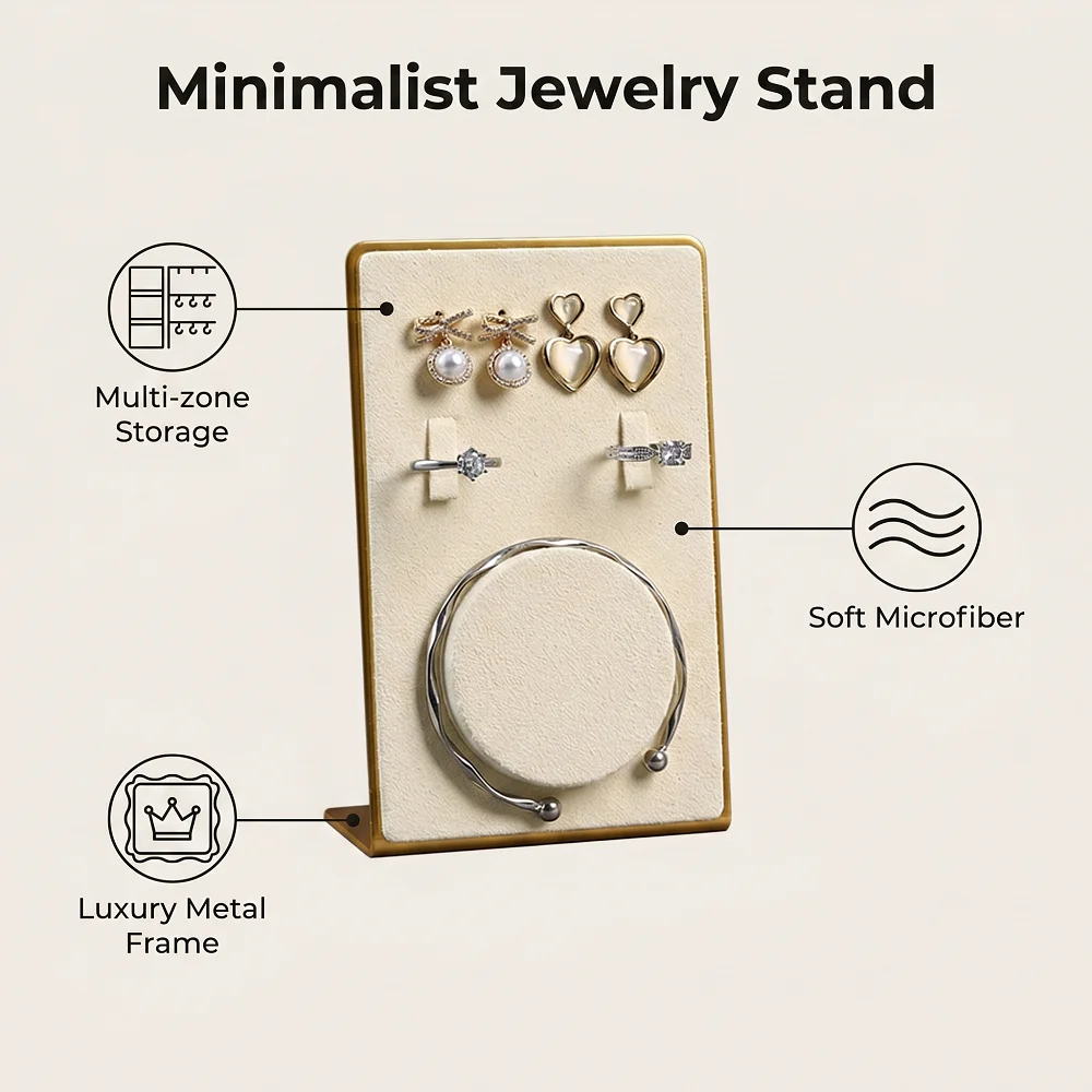 LShape Velvet Jewellery Display Stand Gold Metal Frame Earring Ring Brooch Bracelet Display Holder For Shop Counter Showcase
