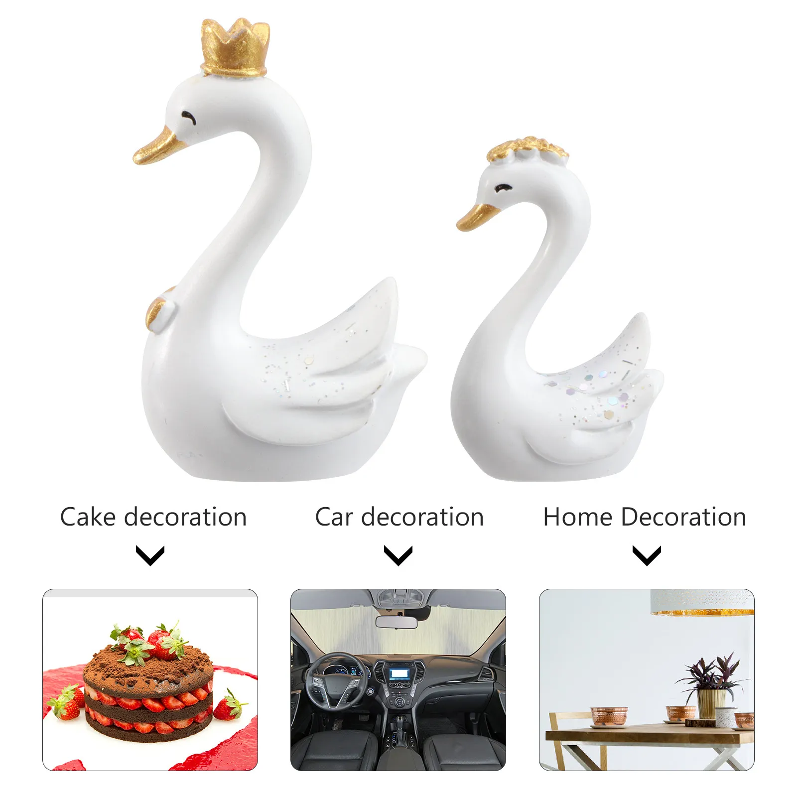 2Pcs Resin Swan Adorn Light Weight Eco Friendly Swan Ornament for Birthday Cake Wedding Decor Car Interior Home Office Decor