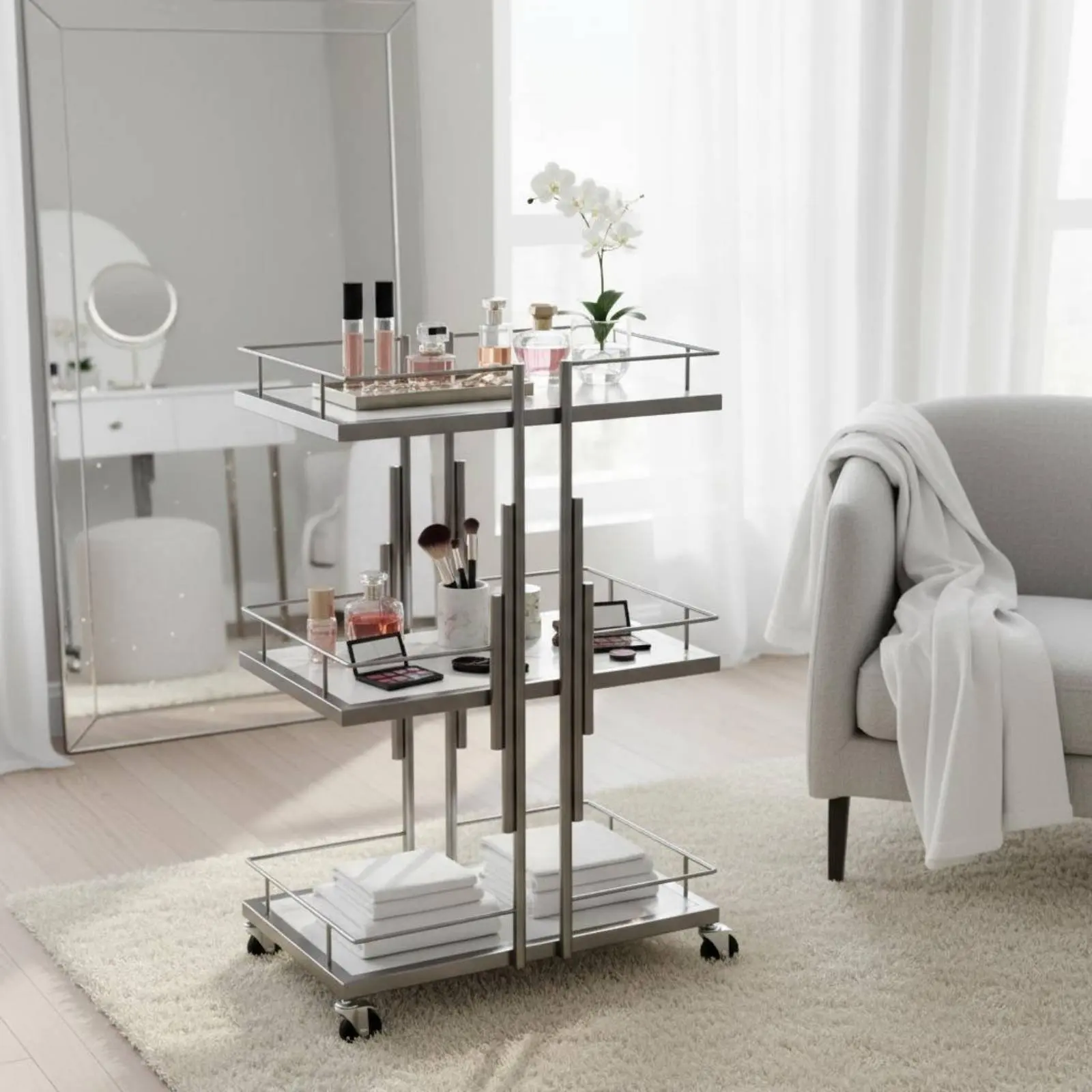 gold-cosmetic-studio-trolley-versatile-3-tier-salon-trolley-3-tier-rolling-cart-lockable-casters-wheeled-gold-utility-cart