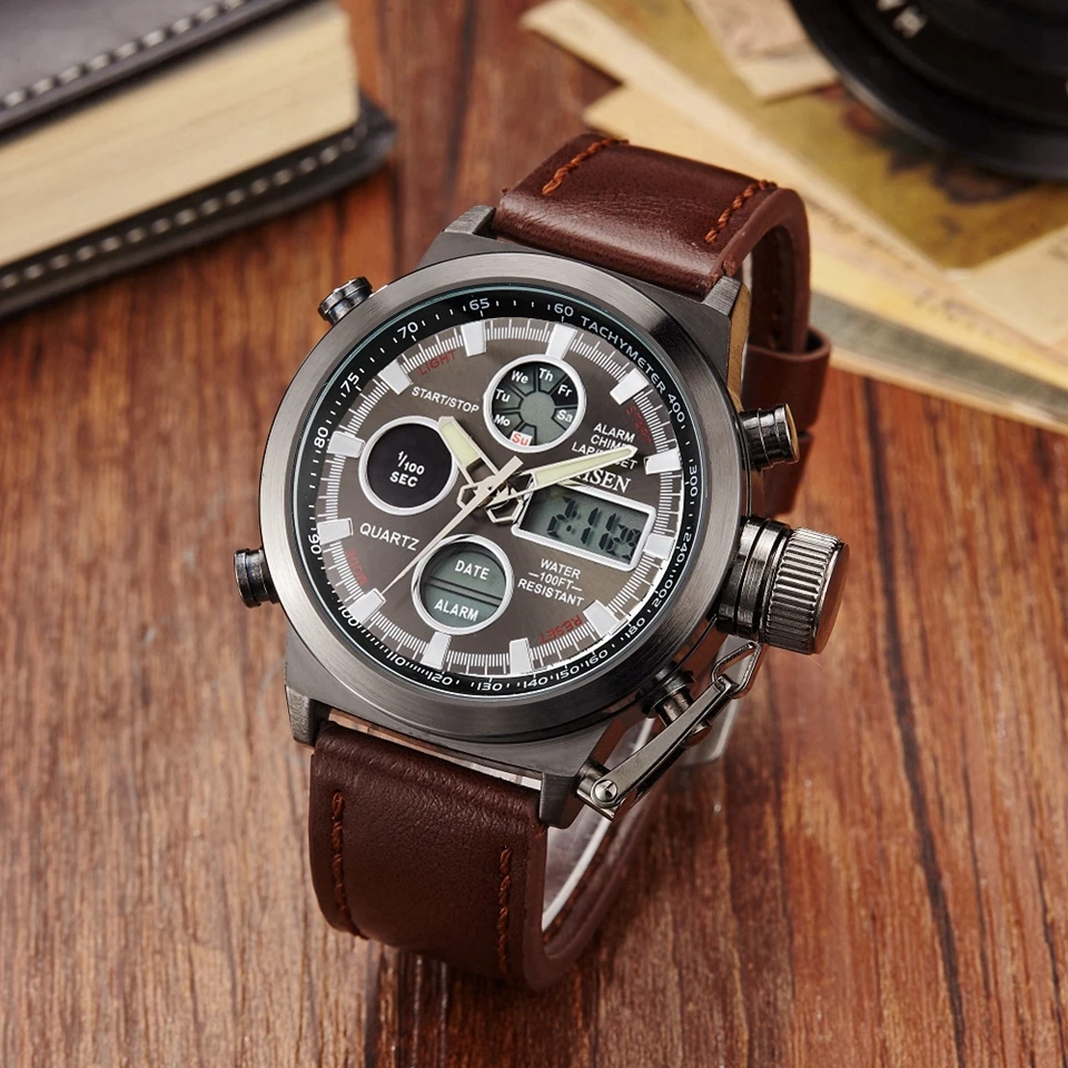 Men Quartz Watch Luxury Brand Fashion Waterproof Green Military Watches Outdoor Sport Dual Time Tactical Man Wristwatch Clocks