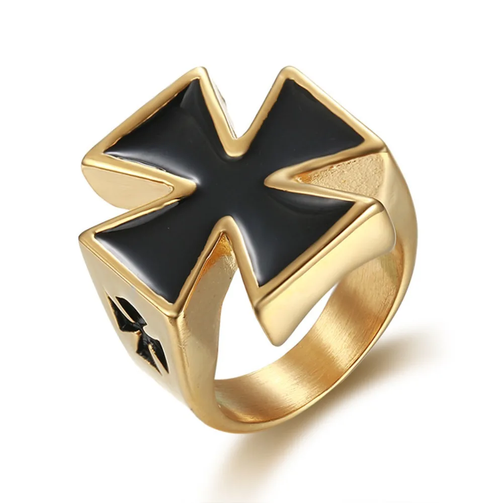 Retro Templar Cross Ring Fashionable Men's Stainless Steel Talisman Rings Party Jewelry