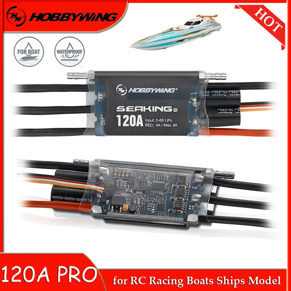 Hobbywing Electronic Speed Controller Seaking Pro 120A Waterproof Sensorless Brushless ESC 2-6S Lipo For RC Boats Ships Model