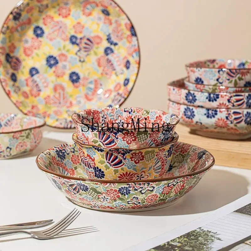 

CL hand-painted ceramic dishes set, household new retro bowl, high-value bowl, plate, vegetable plate, tableware