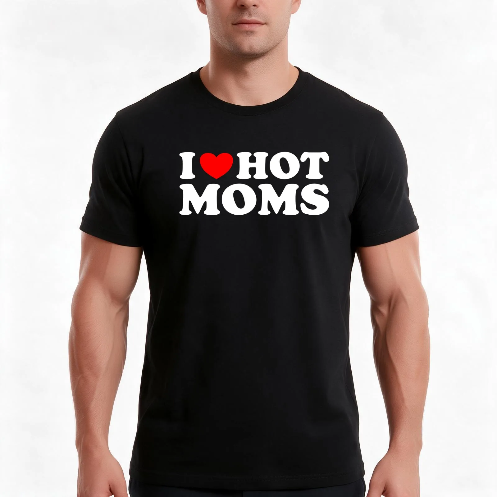 I Love Hot Moms T-Shirt, Summer Casual Cotton Tee, Oversized Streetwear Tops, Vintage Graphic Print, Loose Fit Short Sleeve