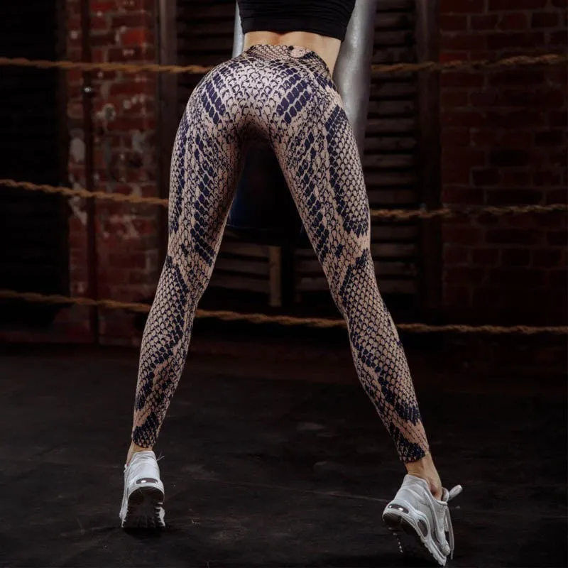 

Faionable Snake Print Yoga Leggings Exotic Print Design Seven to Nine Points Length Regular Thin Women's Bot