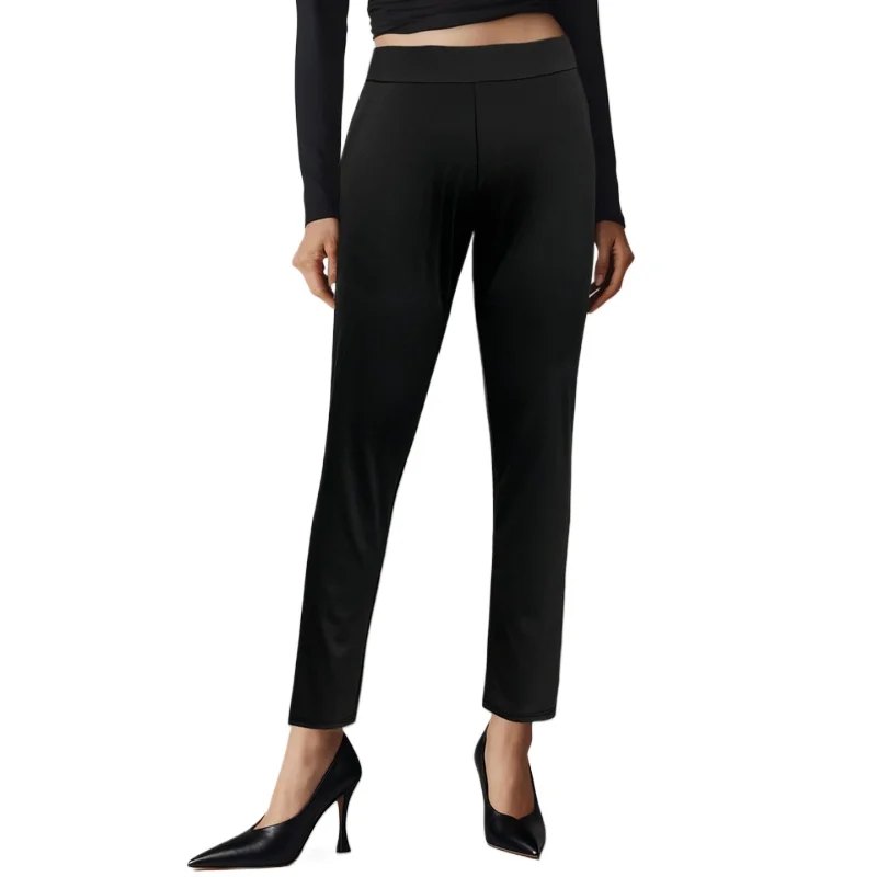 2025 سروال رصاص عادي الخصر للنساء مريح للتخسيس بنطلون كاجوال للمكتب باللون الأسود الصلب #1