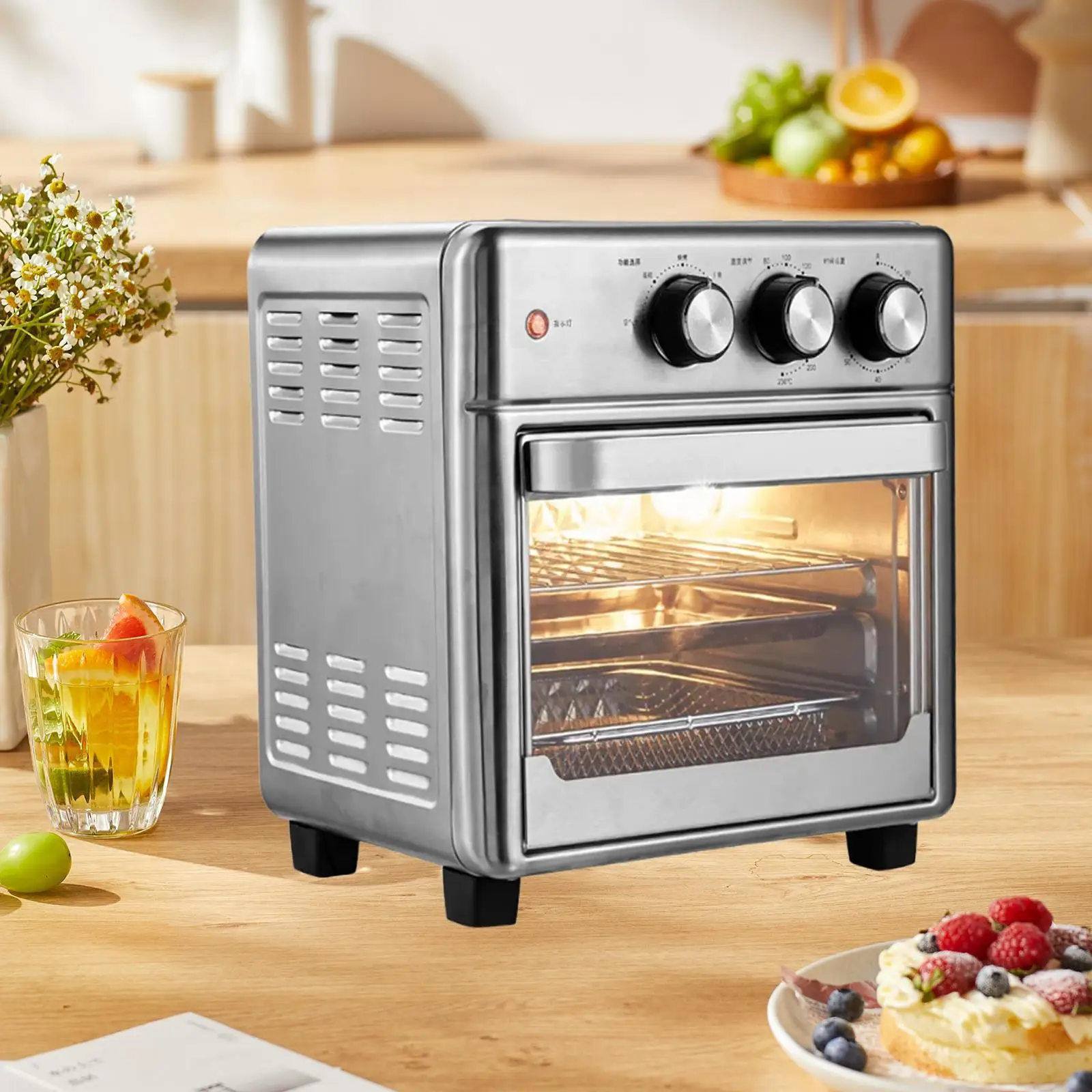 Air Fryer Toaster Oven Temperature Control Auto Shut Off Multifunctional with Timer for Roast Cake Pizaa Crisp French Fries