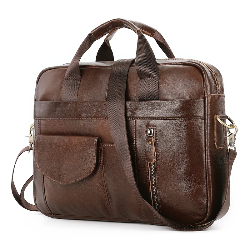 Valigetta di lusso con strato superiore in vera pelle da uomo vintage messenger business tracolla a tracolla borsa da ufficio per computer da 15,6 pollici