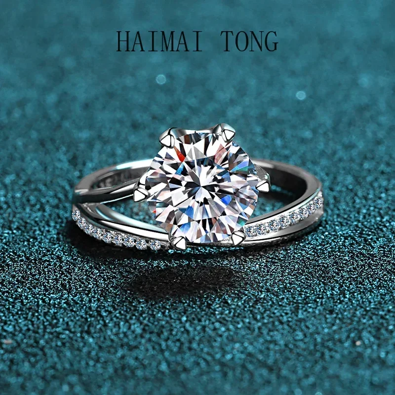

HAIMAITONG Women's ring six claws to show individuality fashion pt950 platinum 3 carat moissanit diamond wedding ring