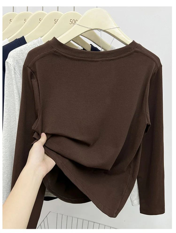 Neues Langarm-Vielseitigkeits-T-Shirt für Damen, Frühling Herbst 2026, O-Ausschnitt, Einfarbig, Basis-Layer-Oberteil, Damenkleidung, Y2k T-Shirt – Detail 28