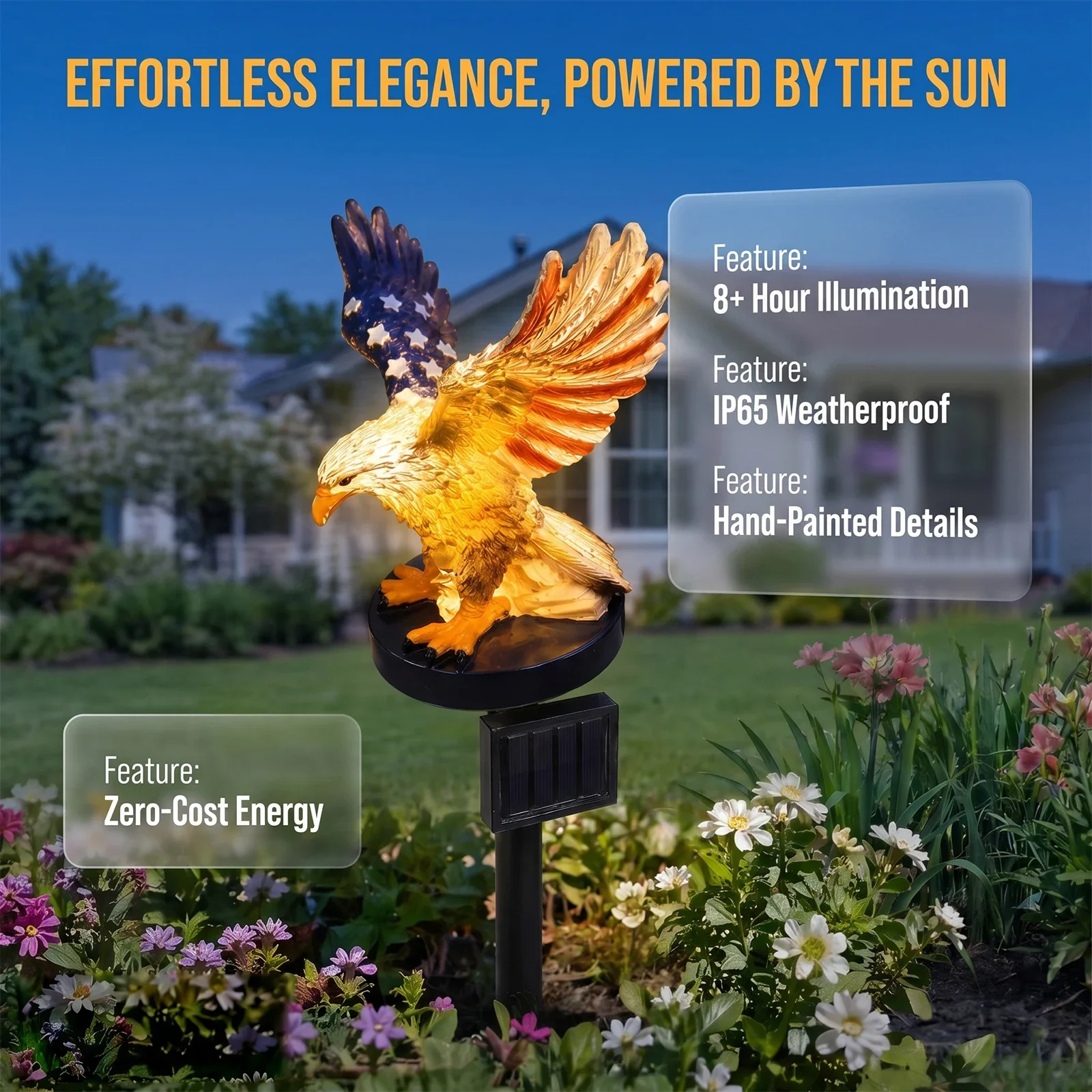 Eagle Figurine Garden Solar Stake Light Waterproof Decorative American Eagle Bald Solar Garden Lights for Yard Patio Lawn Party