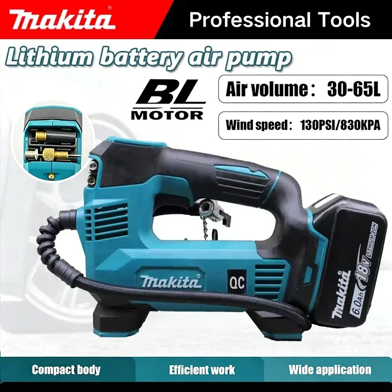 Makita 18V Mini Air Compressor 130PSI 830KPA With LED Light 30-65L Car Electric Air Pump Auto Inflatable Tire Inflator