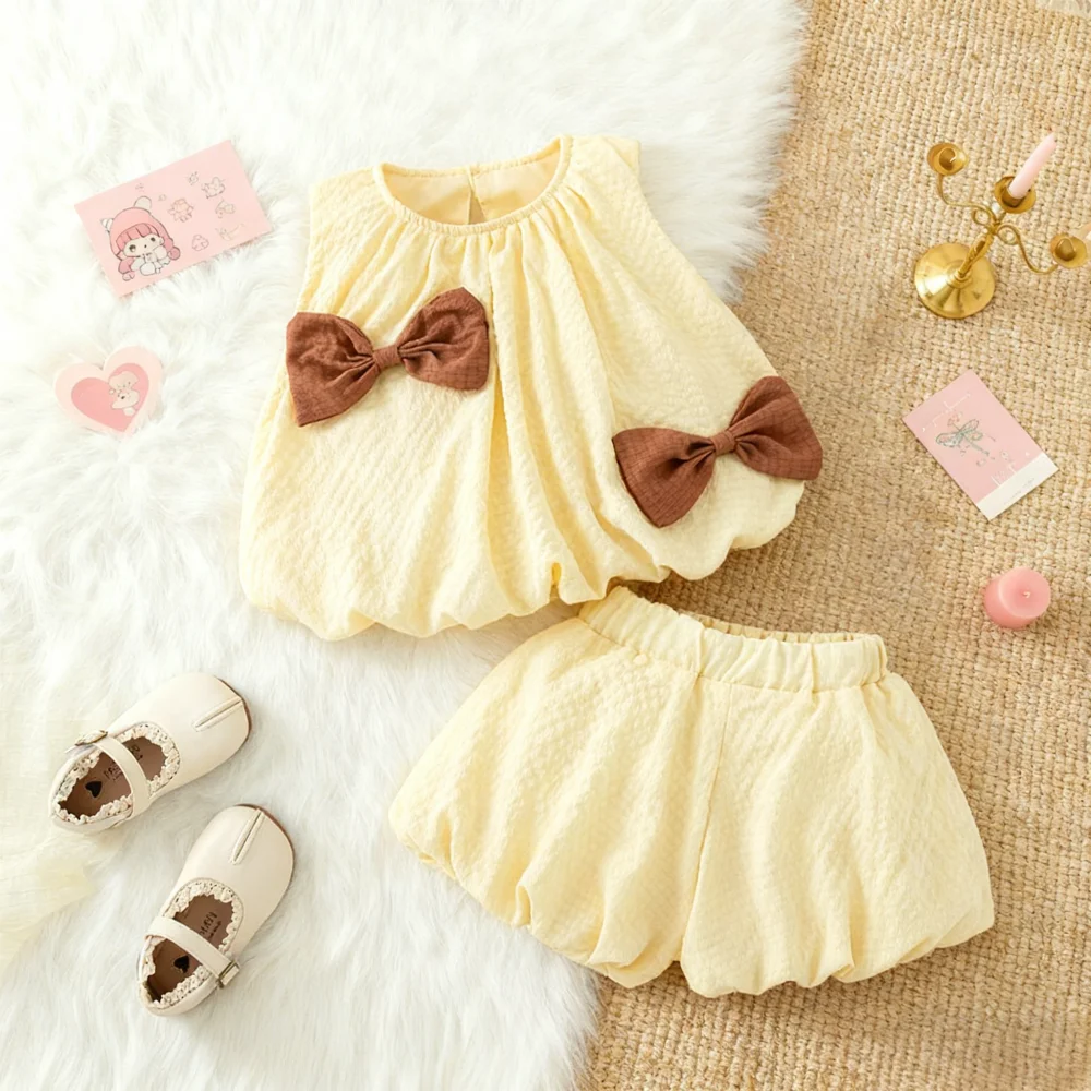 طقم ملابس للفتيات الصغيرات، بلوزة صيفية من القطن وسروال قصير، ملابس للفتيات الصغيرات، مجموعة شاطئ لطيفة للأطفال #3