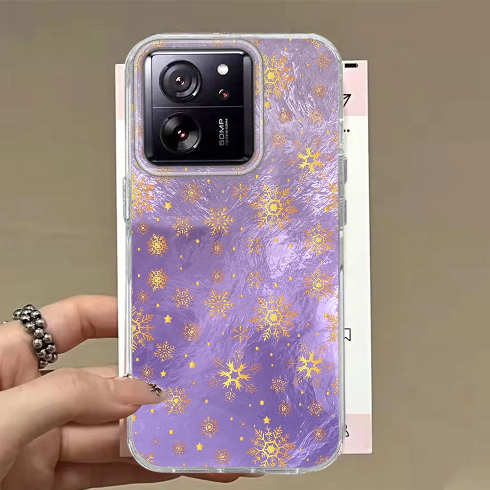 عيد الميلاد الذهبي الثلج نمط النساء الفتيات ل Xiaomi 13T 14T برو 11 لايت NE Poco X5 X6 X7 M6 C65 C61 M5S جراب هاتف غطاء #3