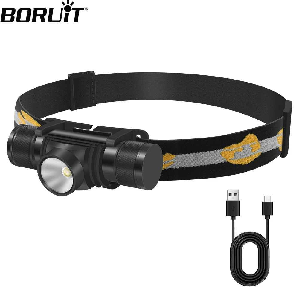 BORUiT lampu kepala LED D10 L2, lampu depan kuat 3000LM tahan air USB dapat diisi ulang kepala 18650 obor berkemah memancing lentera