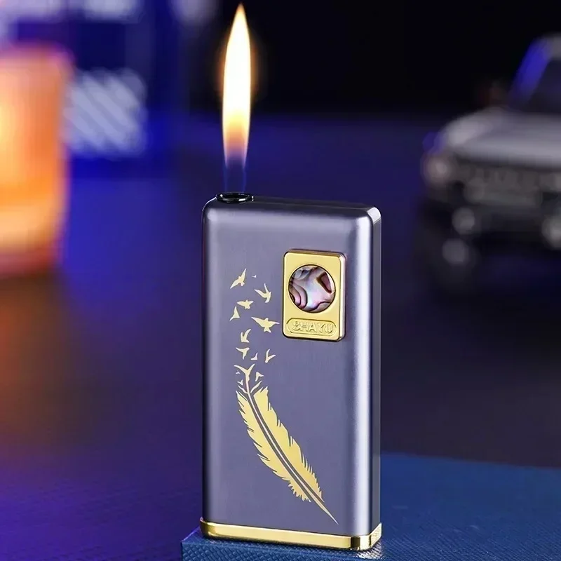 Creative True Color Shell Silent Button Open Fire Gas Lighter Replaceable Battery Lightweight Portable Electric Lighters Smoking
