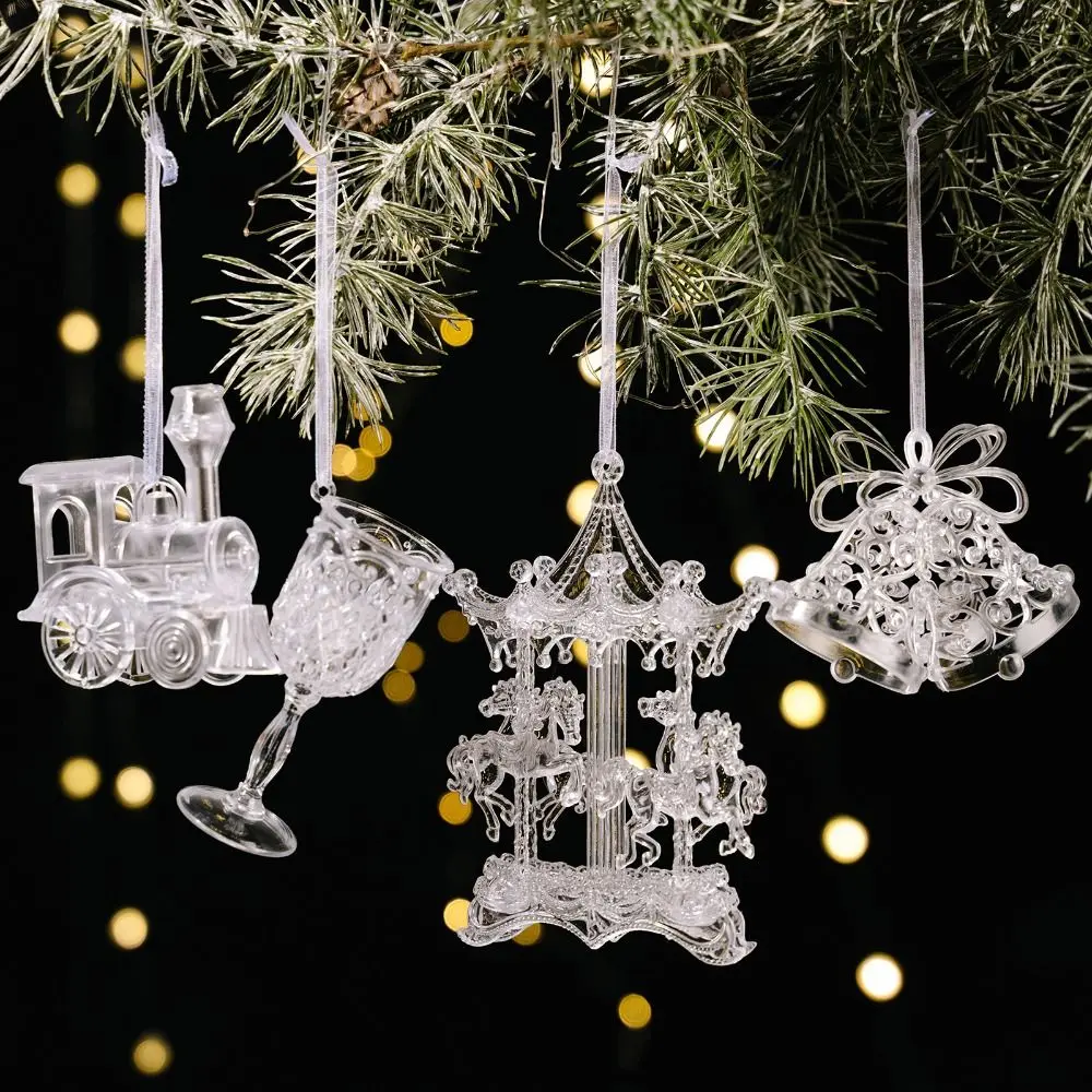 

Transparent Christmas Elk Pendants Carousel with Ribbons Acrylic Christmas Tree Ornaments Exquisite Elegant Christmas Decoration