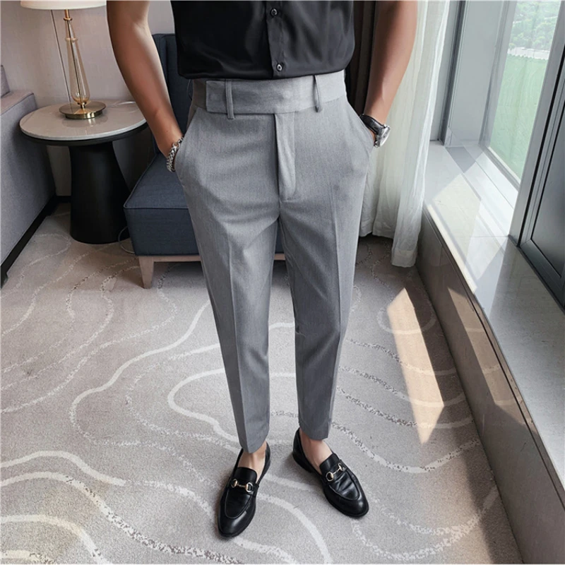 Fashion High Waisted Suit Pants for Men Slim Fit Casual Business Dress Pants Solid Color Office Social Trousers 2023 Autumn