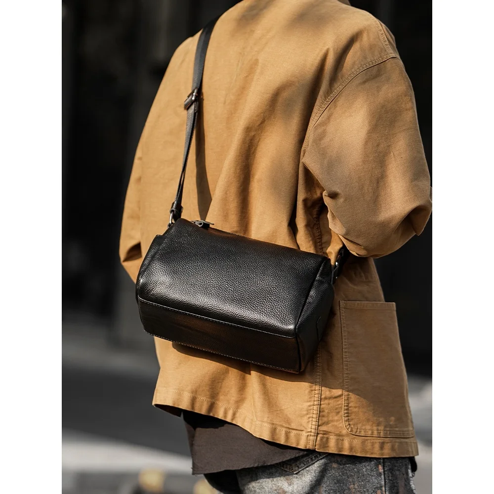 

Busin Casual Leather oulder Bag for Men Small Square Crossbody Bag Faionable Korean Sle Leisure Handbag
