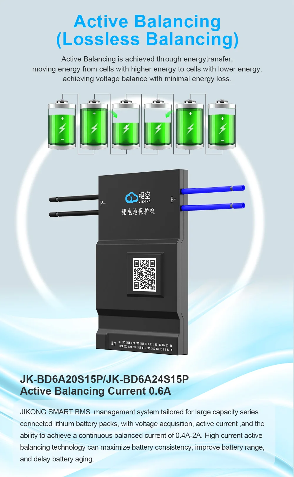 JIKONG BMS JK-BD6A24S15P JK-BD6A24S15P 8S/24S 150A Li-Ion LiFePo4 LTO Batterien BMS Intelligenter Aktiver Balancer JK BMS – Detail 4