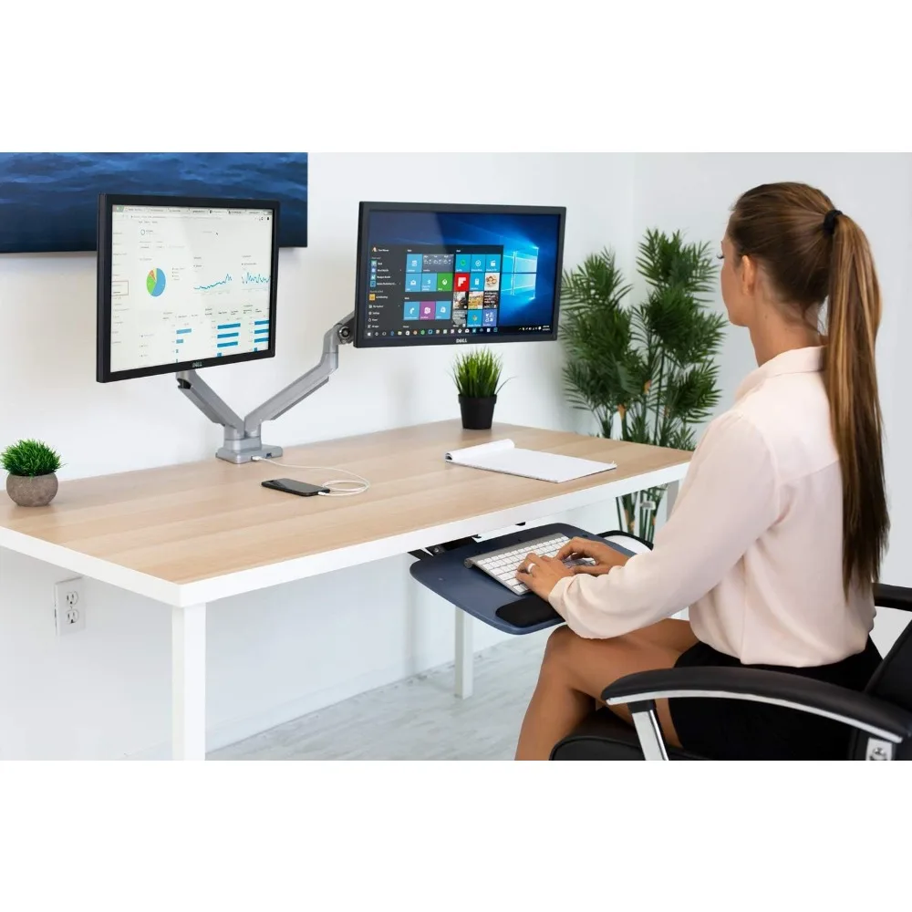 

Dual Monitor Arm Mount Desk Stand 2 x 3.0 USB Ports | Articulating Mechanical Spring Height Adjustable