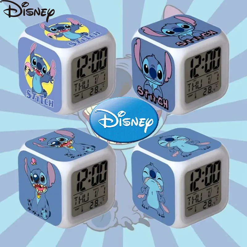 

Disney Animation Stitch Alarm Clock LED Color Changing Digital Light Cartoon Lilo&Stitch Fashion Night Light Clock Birthday Gift