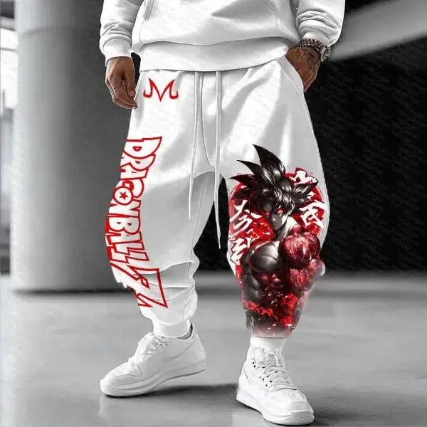 Plus Size Witte Goku Print Katoenen Broek Geboeid Broek Unisex Anime Harem Wijde Pijpen Joggers Loose Fit Mode