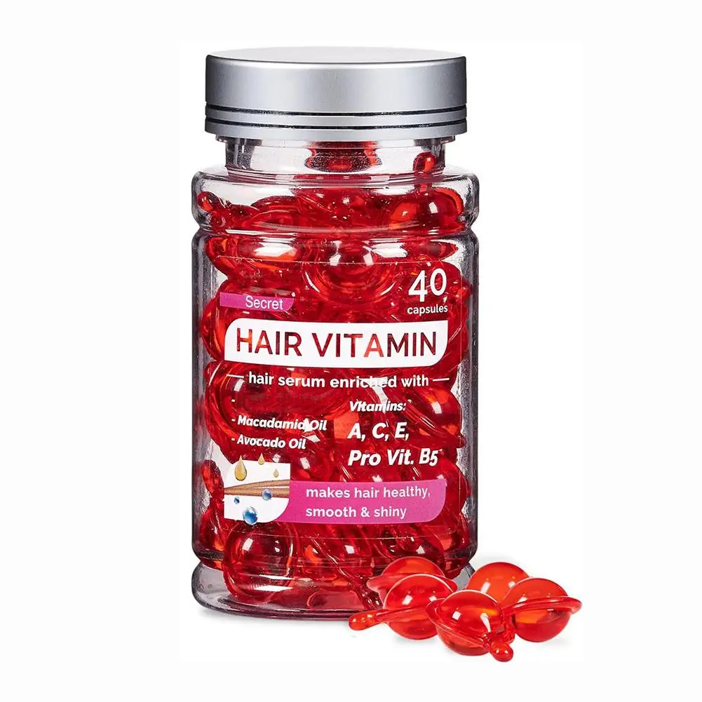 40 capsules Red Vitamin Capsule Keratin Oil Repair Curly Hair Damage Essential Oil essence Silky Hair Care Products Smooth