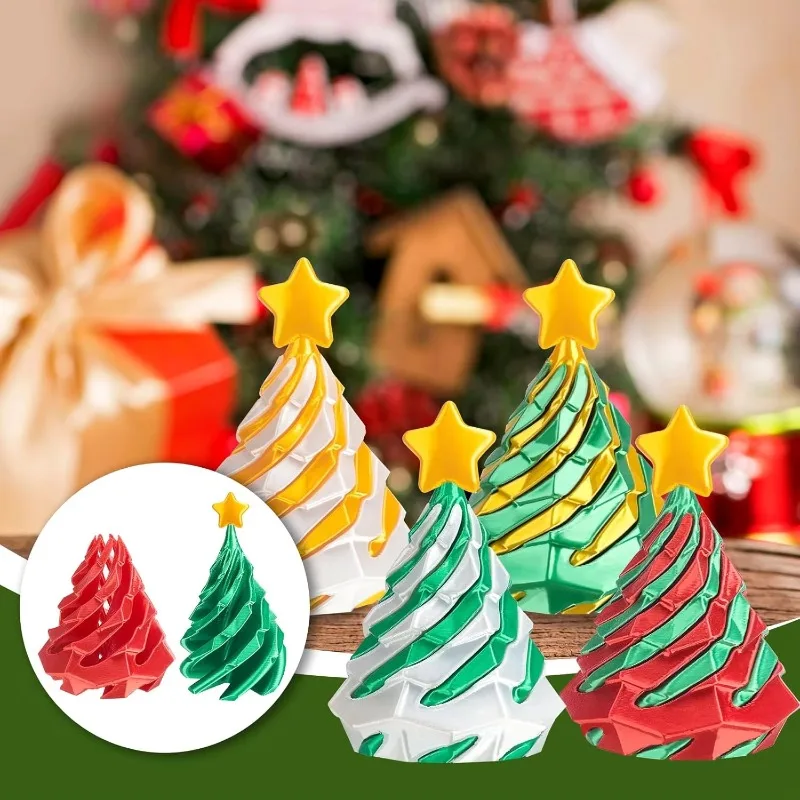 1-10PC Dual Color 3D Printed Christmas Tree Spiral Cone Fidget Decompression Educational Creative Gift for Home Stocking Stuffer