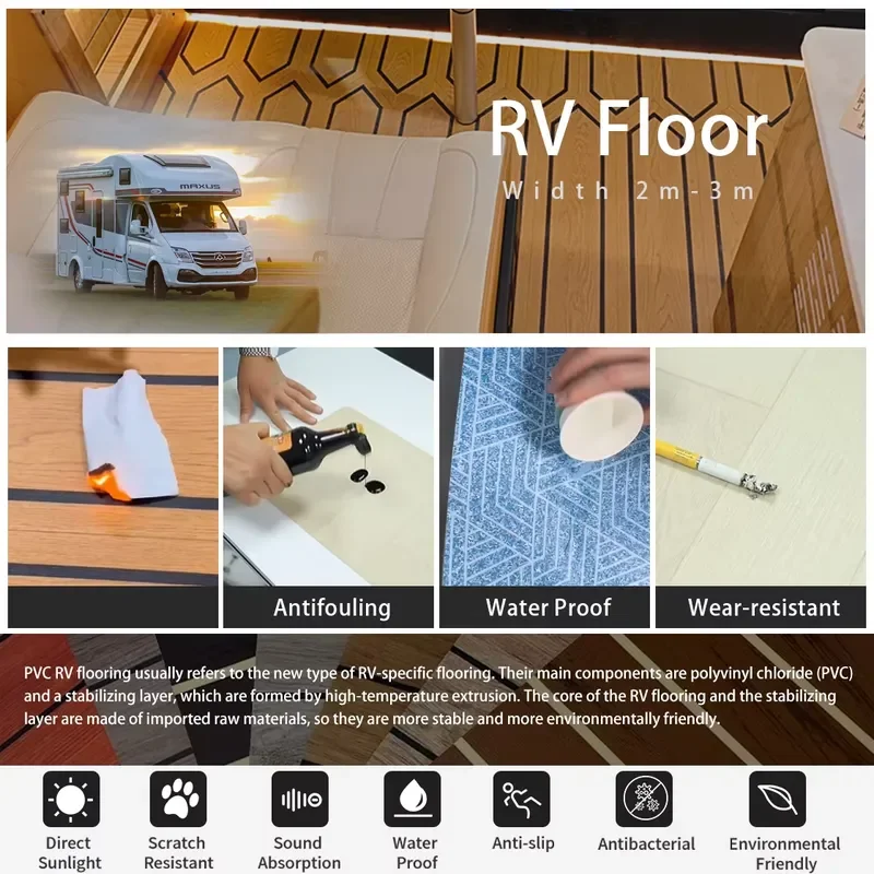 Immagine 3: Pavimentazione Rigida in Vinile per Camper, Rivestimento Impermeabile a Strisce in PVC, Pavimento in Plastica Durevole per Roulotte