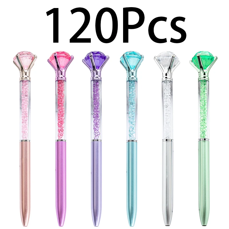 

120Pcs Plastic Pen Wholesale Big Crystal Diamond Advertising Gift Pen Office Writing Ballpoint Pen