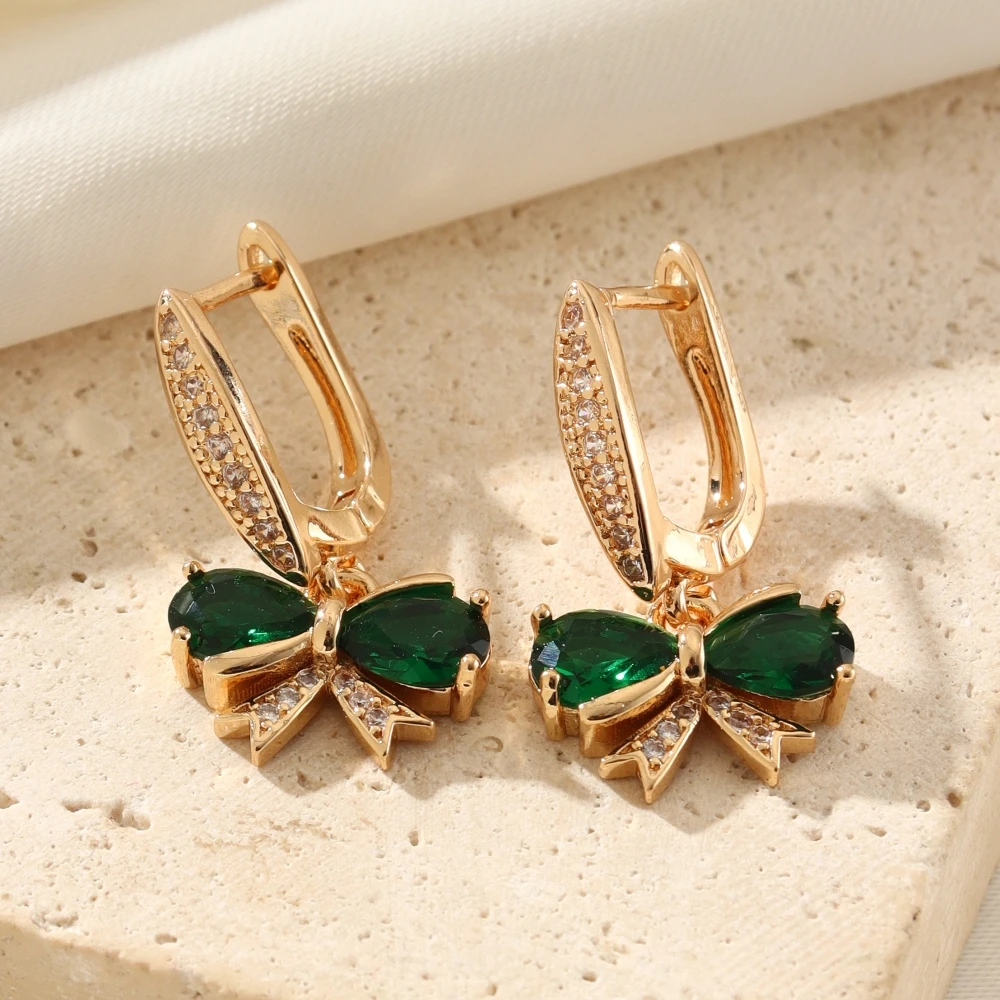 

Bowknot Shape Dangle Earrings for Women 2025 New Golden Zirconia Drop Earring Ladys Wedding Party Jewelry Accessories