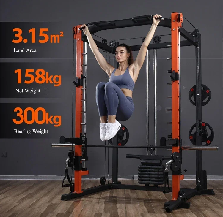 Machine Dinuo Multi functional Home Gym Equipment Squat Rack Pull Up Bar Power Pulley Cable Smith Machine