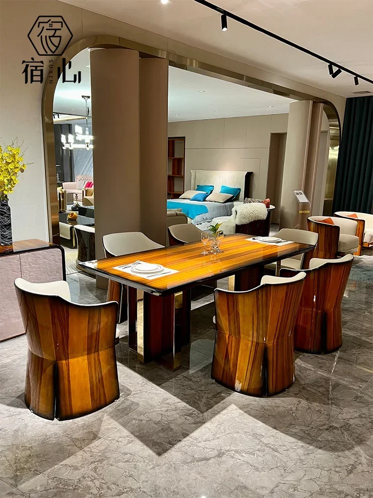 Italian post-modern light luxury long table high-end restaurant table simple new solid wood dining table and chair combination