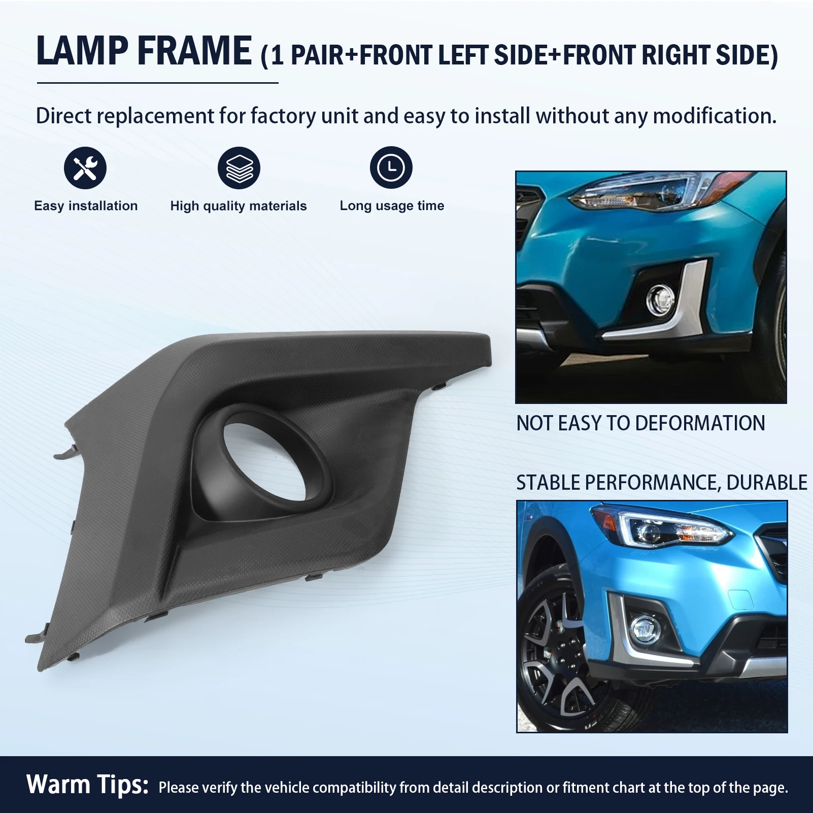 

Front Bumper Fog Light Bezel Cover 1 Pair SU1038121 57731FL082 FOR 2018-2020 Subaru Crosstrek SU1039121