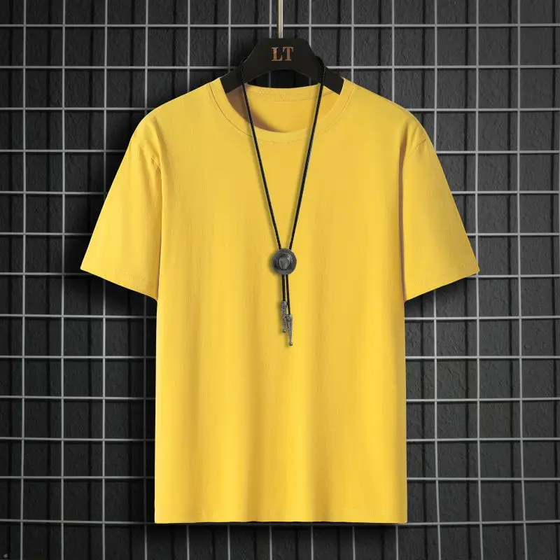 

Pure Cotton T-shirt Spring and Summer Thick Short Sleeve Tshrit Solid Color Men Casual Versatile Base Shirt