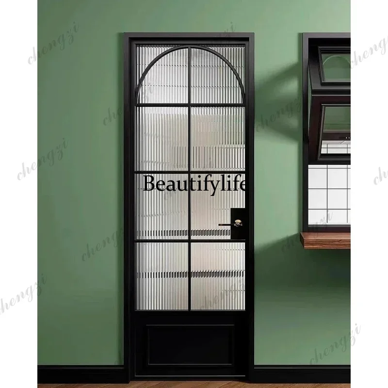 K153 Customization French Style Wrought Iron Lattice Heritage Single Swing Flutted Glass Steel Door