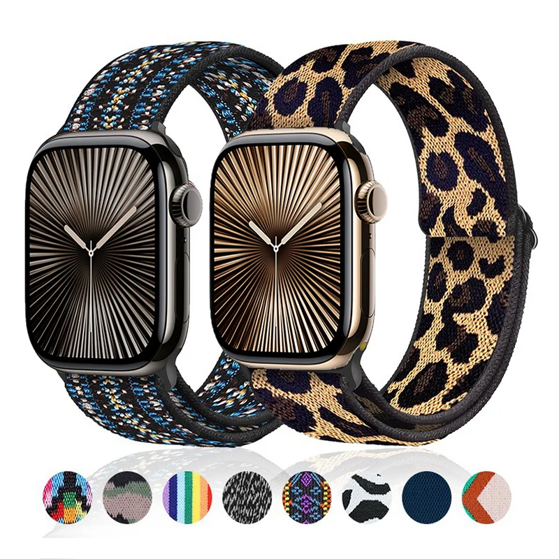 Bohemian Nylon Strap for Apple Watch 46mm/49/41/45mm 40/44mm Elastic Shiny Bracelet iWatch Series 10 9 8 7 6 5 4 Se Band ultra 2