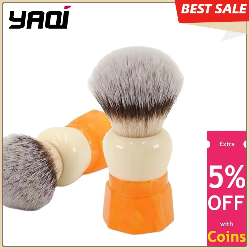 

YAQI Men's High Quality Ever-Helpful Synthetic Hair Men Wet Shaving Brush Orange White Handle Casual Travel Portable Brush