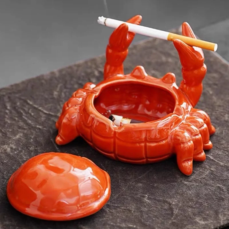 Cute Crab Ashtray with Lid Anti Powder and Anti Ash Ceramic Ashtray Home Decoration Art Gift