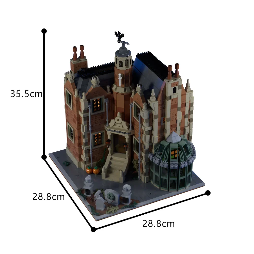 Gobricks MOC Modular Haunted Mansion Bricks Model Terror Halloween City House Street View Building Blcoks Toys Gift