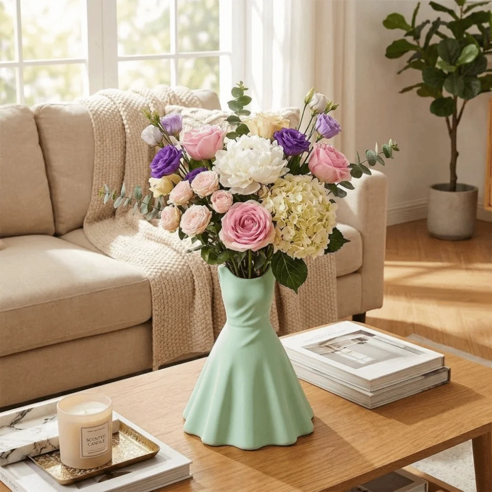 Flower Arrangement 3D Printed Princess Dress shape Vase Romantic Plastic Desktop Ornament Creative Flower Ware Desktop