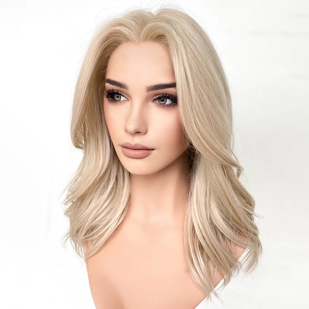 Light Blonde Short Bob Wavy White Women Easy Daily Wear Lolita Synthetic Hair Wigs 13x4 Lace Front Wigs Natural Hairline