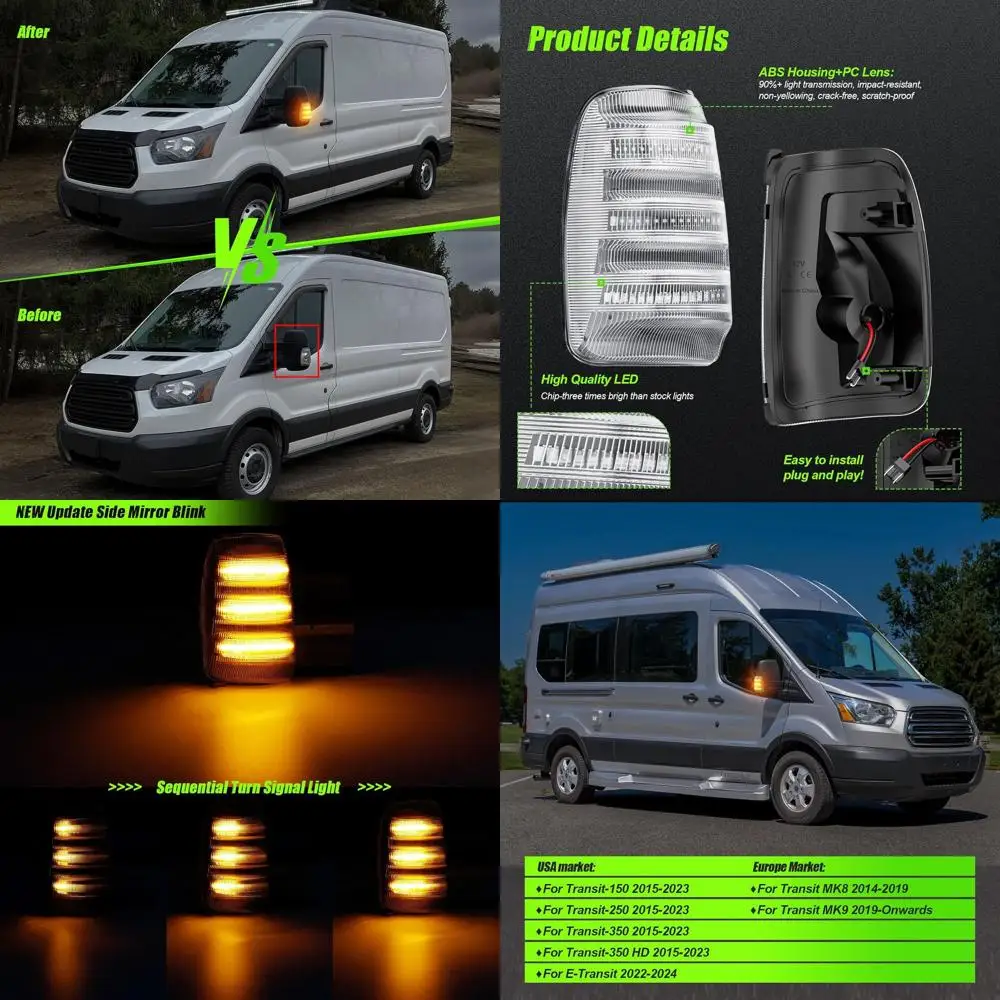 

2015-2024 Transit 150-350 & E-Series Side Mirror LED Turn Signal Lights, 2 Pack